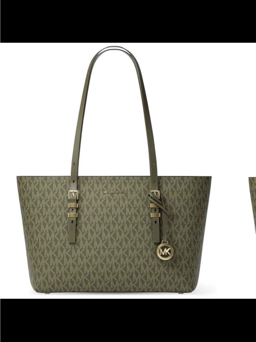 Michael Kors Olive MK Logo Tote with Gold-Tone Charm